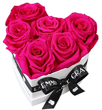 EG EMMIE GRAY Classic Infinity Rosenbox | Herz | Weiß – Traumhafte Infinity Rosen, 1-3 Jahre haltbare Rosen, Flowerbox mit echten, konservierten Rosen, edle Premiumrosen (S, Hot Pink)