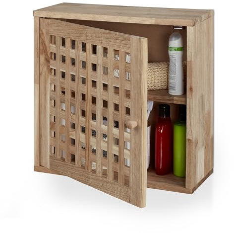 Relaxdays Mueble de Baño Colgante 2 Niveles, Nogal, Cierre Magnético, Armario de Pared, Cocina, 42 x 42 x 18 cm, Natural, Madera