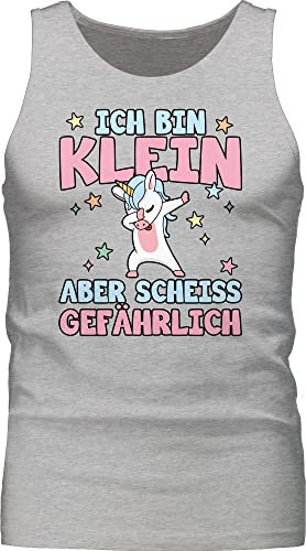 Tank Top Männer - Sprüche Statement mit Spruch - Ich Bin klein Aber scheiß gefährlich Einhorn Dab - S - Grau meliert - sprueche Shirt Herren sprüchen Shirts spruechen Tanktop sprüche,