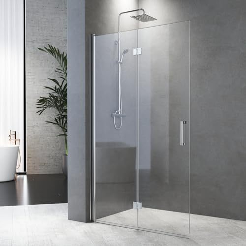 Duschabtrennung 90x195cm Walk-IN Falttür, Duschabtrennung Dusche Duschwand Falttür Dusche Duschtrennwand 6mm ESG-Sicherheitsglas Nano Beschichtung