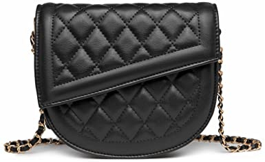 Hxixi Damen Schultertasche mit diagonaler Klappe, gesteppt, Kette, Leder, Crossbody-Tragetasche