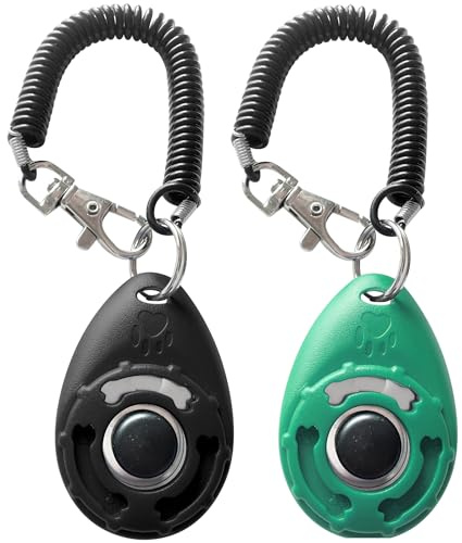 HoAoOo Haustier-Trainings-Clicker, mit Handschlaufe, für Hundetraining, Schwarz + Seeblau
