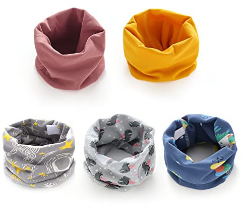 PFLYPF 5 stück Kinderschals, warme Lätzchen für Jungen und Mädchen, O-Ring-Schals, winddichte Baumwollschals, niedliche Cartoon-Muster, geeignet für Frühling, Herbst und Winter.