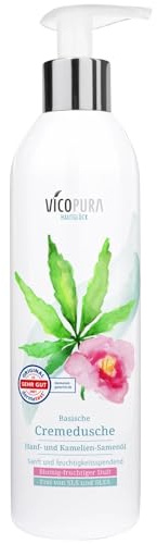 VICOPURA Basische Cremedusche mit Hanföl und Kameliensamenöl, 250ml | Blumig-fruchtiger Duft, reinigt sanft, pflegt intensiv, auch für trockene, angespannte Haut, SLS und SLES frei