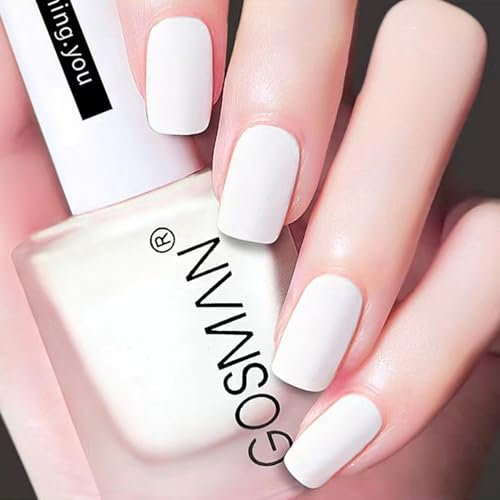 White Nail Polish - Matt Nail Varnish Quick Dry Non Toxic Nail Polishes No Odor & Long Lasting Nail Paint Manicure Art Gel for Women Teens Girls