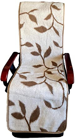 Alpenwolle Sesselschoner Anti-Rutsch 100% Wolle, 50 x 200 cm - Braun-Weiß (Blätter beige)