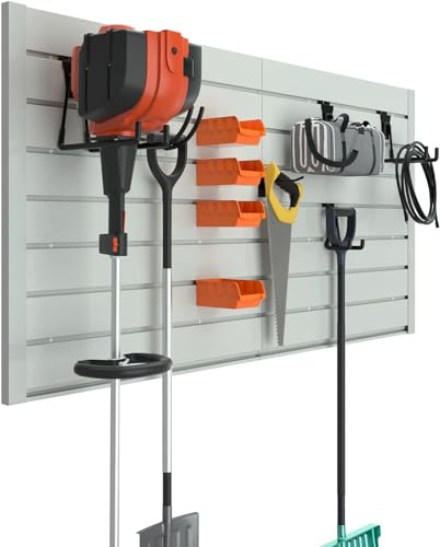 Slatwall Panel 122x61cm, Garage Wall Organiser Storage System, Wall Panel | Heavy Duty Slat Board, PVC Tools Pegboard, Organizer Panels Wall Mounted Rack for Retail Store Shop Garage Workshop Display