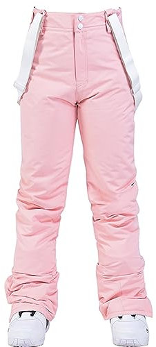 YEEFINE Damen Schnee-Skihose, isoliert, Winter, warm, Outdoor, wasserdicht, Snowboardhose, Lätzchen, abnehmbare Hosenträger, Pink, X-Large