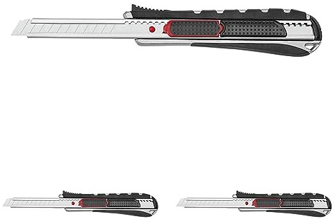 Wedo 787009 Safety Cutter 2-in-1, 9 mm, automatischer Klingenrückzug, Rasterautomatik, integrierte Abbrechhilfe, silber/schwarz (Packung mit 3)