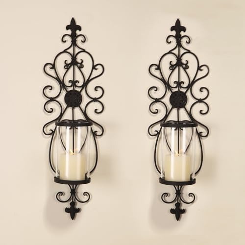 24 Hurricane Wall Sconces Set of Two, Iron & Glass Sconces for Candles