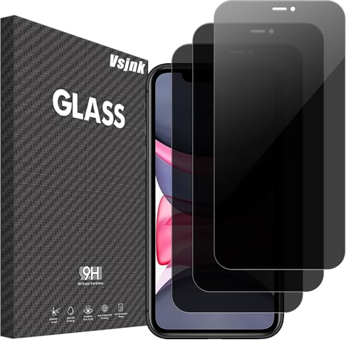 Vsjnk Sichtschutz fur iPhone 11 / iPhone XR mit 3 Stück Anti-Spähen Privatsphäre Panzer Schutz Glas Folie 9H Härte Tempered Glass HD Displayschutzfolie,kompatible mit iPhone 11 / XR