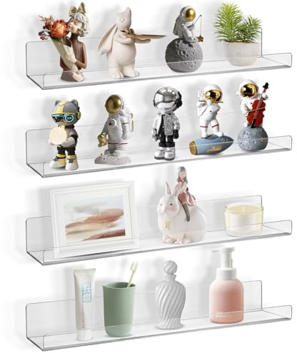 Boxalls Transparente Acrylregale – 4 Stück, 38,1 cm, Wandaufbewahrung, Organizer, schwebendes Regal für Badezimmer, Schlafzimmer, Küche, verschiedene Räume, hohe Transparenz, Acryl, wasserdichte