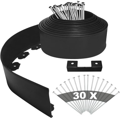 YEEBECA Rasenkante Kunststoff, 10CM Höhe 10M Länge Flexible Rasenkanten-Set zum Verschönern von Rasenflächen mit 30 Stahlankern 3MM Dicke