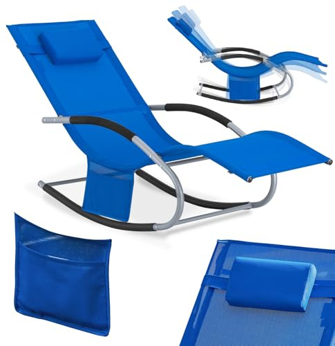 SoBuy Silla de Playa con Cojín 150×63×87cm, Carga máx. 150kg, Jardín | Tumbonas de Jardín Exterior con Bolsillo Lateral, Estructura de Metal Robusta, Tejido Transpirable, Azul Klein, OGS28-KB