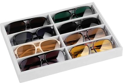 Frebeauty 8-Fächer Samt Sonnenbrillen-Organizer mit Stapelfunktion | Brillenhalter, Sonnenbrillenetui Für Mehrere Brillen, Sonnenbrillen Ablage, Brillenaufbewahrung, Sonnenbrillenbox Damen