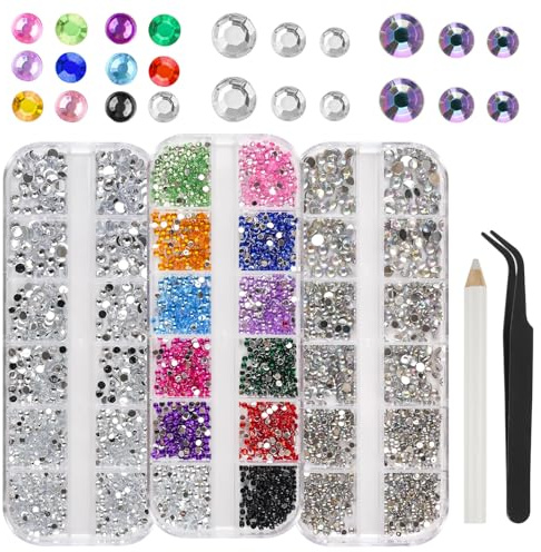 6000 pezzi di strass, strass di cristallo AB, con pinzette e penna, strass flatback per unghie/fai da te (diverse misure e colori)