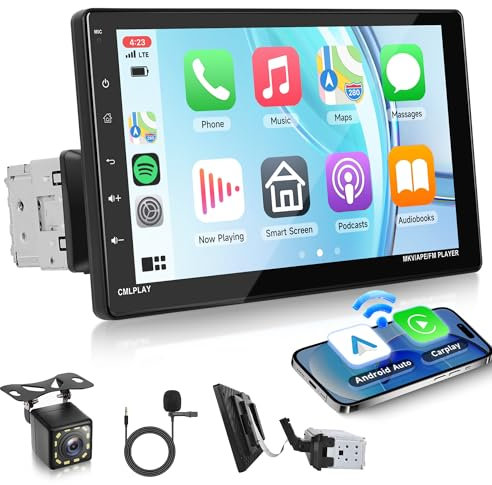 Single Din Wireless Carplay Car Stereo Radio Android Auto, Rimoody 9 Inch Touch Screen Car Radio 1 Din with Bluetooth FM Radio EQ Mirror Link TF/USB/AUX Input Car Multimedia Player+ Backup Camera