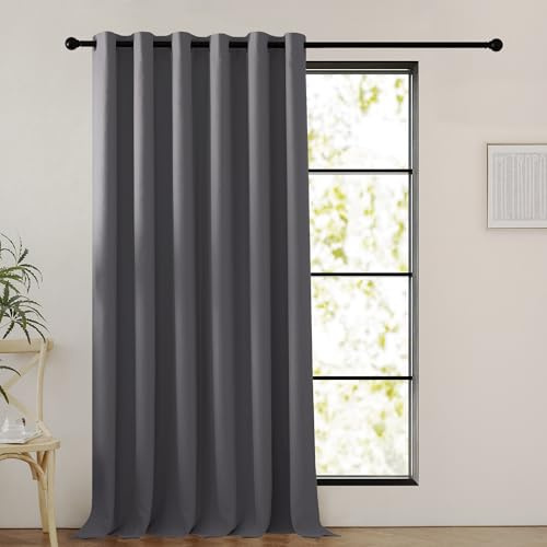 PONY DANCE Extra Large Home Divider Curtain - Blackout Thermal Insulated Door Curtain with Eyelets for Living Room Bedroom Hotel Privacy Screen Heat Insulated, 90 in Width x 90 inch Drop, Grey,1 Panel