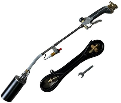 Propane Torch Weed Burner-GJD490, 1,300,000 BTU, Weed Torch with 1lb Propane Cylinder Converter and 10FT Hose, Flame Control and Turbo Trigger Push Button Igniter, Garden Wood Ice Snow (Dark Gray)