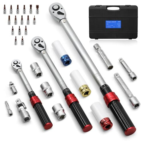Clé dynamométrique 1/4 3/8 1/2 Jeu de 32 douilles Torx Torx Torx et adaptateurs pour vélo, moto, voiture Spark Spark