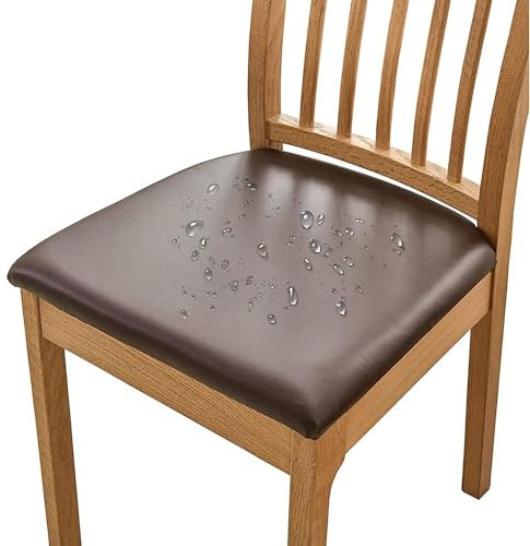 DEZYPZAM Stuhlhussen, Esszimmerstuhl Sitzbezüge, Esszimmer Stuhlhussen, PU Leder Stuhlbezug, Stuhlbezug Sitzfläche, Stretch Sitzbezüge (Kaffee,6 Stück)