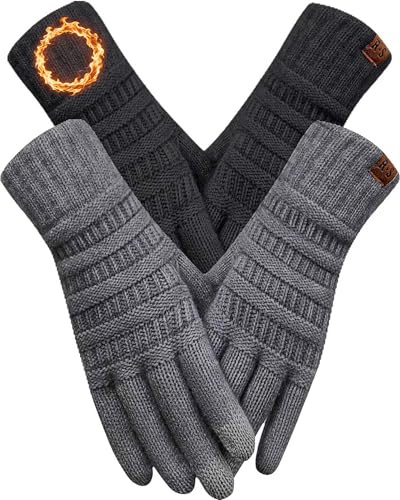 REACH STAR 2 Pairs Winter Gloves for Women, Touch Screen Warm Knit Thermal Gloves for Cold Weather for Hiking Driving Running Stocking Stuffers