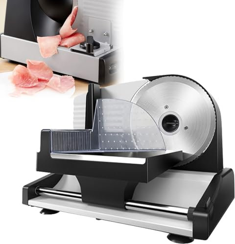 vanenferse Trancheuse Électrique, Trancheuse À Jambon, 2 Lames Détachable De Lame en Acier Inoxydable, Epaisseur Réglage De 0-15mm pour Jambons, Saucissons, Pains, Viandes Etc