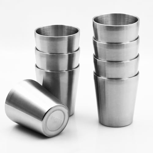 LYFJXX Edelstahlbecher, doppelwandige Vakuum-Wassergläser, wiederverwendbar, Metall-Bierbecher, Trinkbecher für Camping, Wandern, Outdoor, Indoor-Aktivitäten, 8 Stück