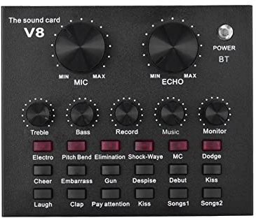 Solinder Externe Sound-Mixing-Soundkarte USB-Audio-Interface mit mehreren Audioeffekten Eingebaute wiederaufladbare Batterie zum Singen Live Streaming Chating-Musikaufnahme
