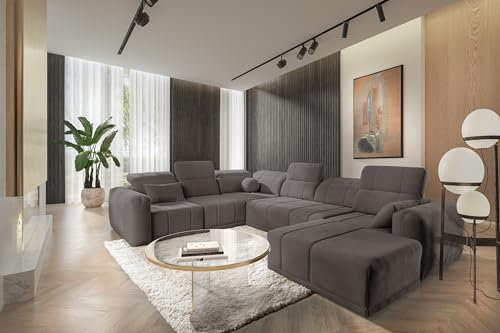 All4All Ecksofa mit Schlaffunktion Rico VIII 360 cm x 291 cm - Schlafsofa mit Bettkasten - Wohnlandschaft U-Fom - XXL Sofa Groß - Taupe - Chenille Gewebe - Seite Rechts - Modern 26