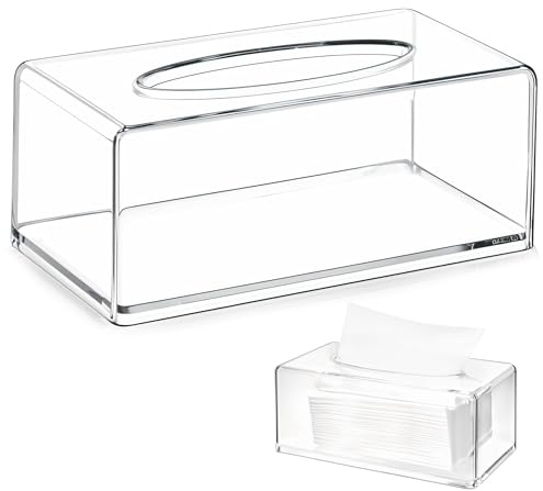 My Happy Home Clear Tissue Dispenser, Acrylic Tissue Box Holder, Bathroom, Desks, Countertops, Vanity, Bedroom, (Rectangle, Clear)