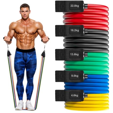 14-teiliges Widerstandsbänder/Fitnessbänder Set – Resistance Bands aus Naturkautschuk mit Griffen & Türanker für Krafttraining, Pilates & Physiotherapie (14-teiliges Set)