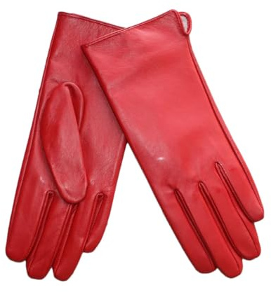 Damen-Touchscreen-Handschuhe, Leder, dünn, ungefüttert, klassisch, einfarbig, gerade Fahrhandschuhe, rot, 8.5