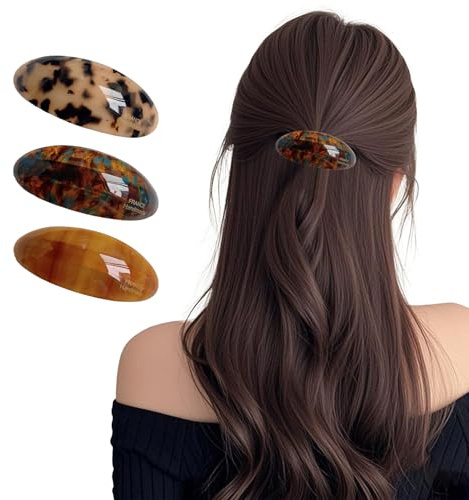 FDHBDF 3 Stück Ovale Haarspangen aus Acetat, 8,8 × 3,5 cm Vintage Französische Haarspange Große Schildpatt-Haarspangen Flat Claw Clip Haarclips für Frauen und Mädchen mit dickem Haar
