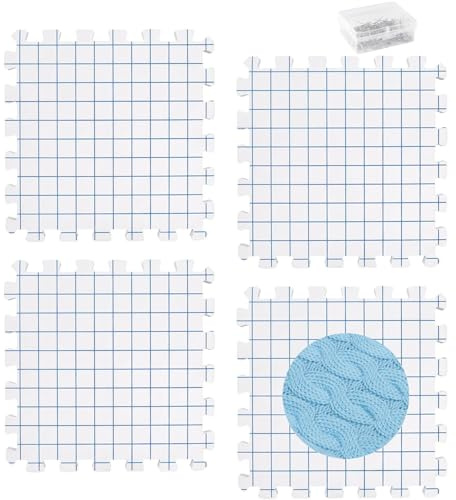 Bhina Set di 4 Tappetini per Lavorare a Maglia Tappetini di Blocco Tappetini di Blocco in Schiuma per Maglieria Tappetini di Tensione con Griglia con 50 T Spilla per Aghi o Uncinetto, 30 x 30cm