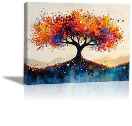 BOHUO Quadri Moderni Albero della vita Stampa Tela, Albero colorato XXL Quadro soggiorno salotto camera letto ufficio bagno bar ristorante - 70x100cm Incorniciato(Rosso)