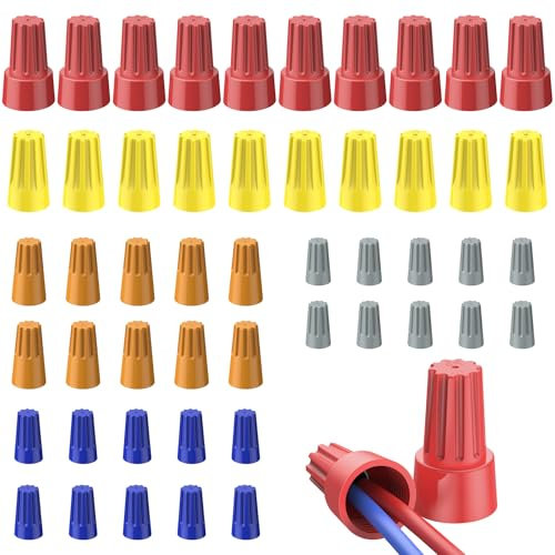 Uniclife 50 Pcs Wire Nuts Wire Caps Electrical Wire Connectors with Spring Wire Nuts Assortment Kit for 10-22 AWG Gauge Wire Electric Connectors for Wiring Colorful Twist Nuts for Quick Connection