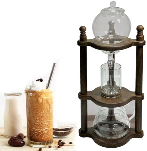 Cold Brew Drip Tower, Cold Brew Drip Tower,Cold Brew Drip Coffee Maker, Iced Coffee Drip Pot Cold-Drip Coffee Tower, 600ml Large Capacity, Wooden Cold Brew Drip Tower,B