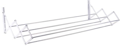Cofan Stendibiancheria estensibile da parete in alluminio lucido 100 cm | con 5 aste e un'area di posa di 5 m | Viti e tasselli di fissaggio inclusi | Resistente alla corrosione