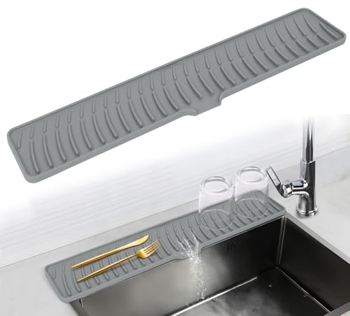 Figarge Silikon Abtropfmatte Küche Rutschfeste, Geschirr Trockenmatte hitzebeständiges Spülbeckenmatte Trockenmatte für Spüle & Arbeitsplatte, Platzsparend 60cm (Grau, BPA-frei, Hitze-/Kältebeständig)