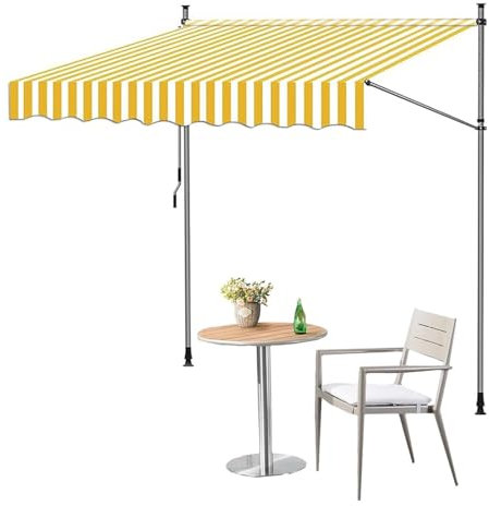 Hoiweqr Tenda da Sole A Morsetto per Balcone con Lungezza 1,5M/2M/2,5M/3M/3,5M/4M, Altezza Regolabile da 2.15M A 3.1M, Tenda da Sole per Esterno A Bracci Avvolgibile per Porta(Yellow-White,350x120cm)
