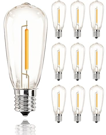 10 Pack ST40 Edison LED Light Bulbs Dimmable, 0.6W Replacement Bulbs for Outdoor String Lights, E17/C9 Intermediate Base Waterproof for Indoor Outdoor Patio Porch Wedding Decor, 2700K Warm White