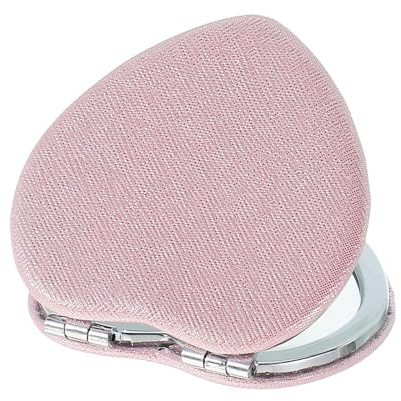 sourcing map Kleiner Taschenspiegel für Geldbörse, herzförmige Vergrößerung, faltbar, silberfarben, Make-up-Handspiegel, Taschenspiegel für Damen, Geldbörse, Reisen, Mädchen, Geschenk (Rosa, 7,5 x 7
