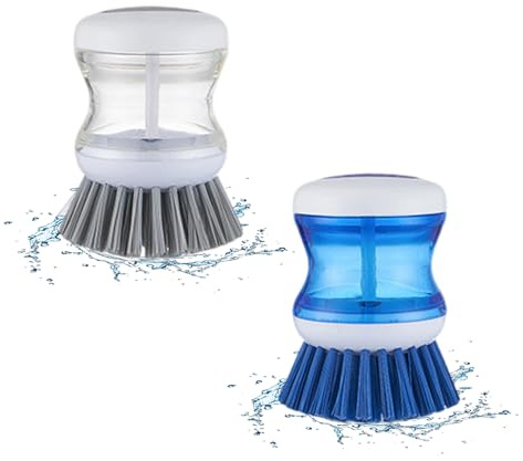Soap Dispensing Palm Brush, 2PCS Multifunctional Pressing Cleaning Brush, Palm Scrub Refillable Soap Dispensing Washing up Brush with Liquid Dispenser for Dishes Pot Pan Sink Cleaning