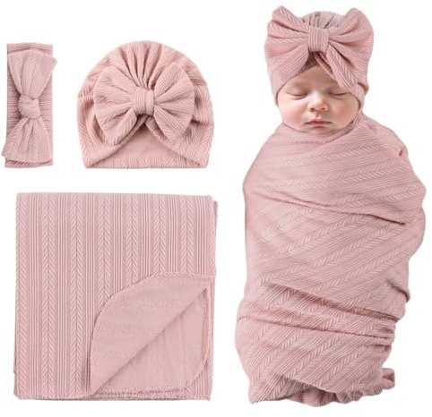 MniJiza Coperta Neonato Ragazza Coperta In Fasce Con Cappello Fascia Per Bambini Sacco a Pelo Nascita (Rosa Intenso)