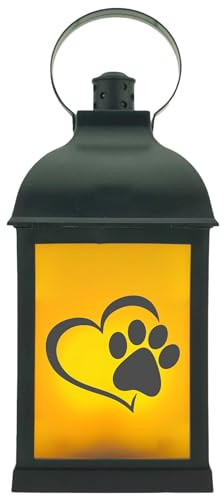 WB wohn trends LED-Laterne mit Flackerlicht & Timer, Tier-Pfote, 25,5x10,5x10,5cm, LED-Licht schwarz