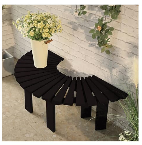 Trädbänk Med Omgivning Utomhus, Dekorativ Böjd Sittstol, Trädgårdsbalkongblomstativ, Väderbeständig Randig Träskarvning, For Uteplatslandskap(Black)