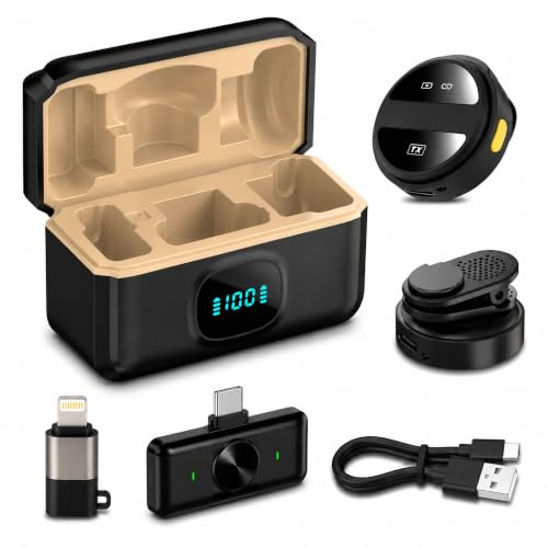 Goodir Wireless Lavalier Microphone for iPhone Android, Magnetic Lapel Mic with Noise Reduction, Clip On Mic USB C Lightning Receiver for Video, Vlogging, TikTok, YouTube, Charging Case