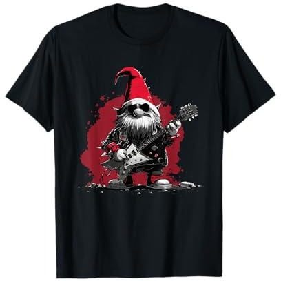 Nain de Noël en métal avec Guitare Style Rock T-Shirt