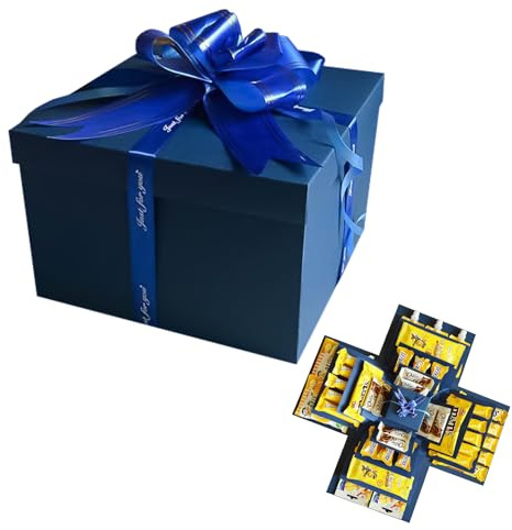 Caja de explosión de 5 capas DIY | Caja sorpresa y caj sorpresa con cinta adhesiva + cinta |Caj de regalo multiusos para cumpleaños, Navidad, San Valentín, boda y aniversario (azul)